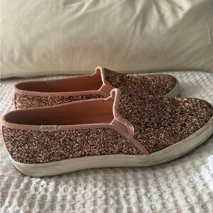 Keds X Kate Spade Triple Decker Glitter Slip-On Sneakers Rose Gold Size 9.5
